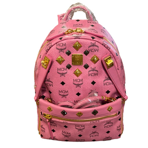 MCM Visetos Dual Stark Sprinkle Stud Medium Pink Backpack.